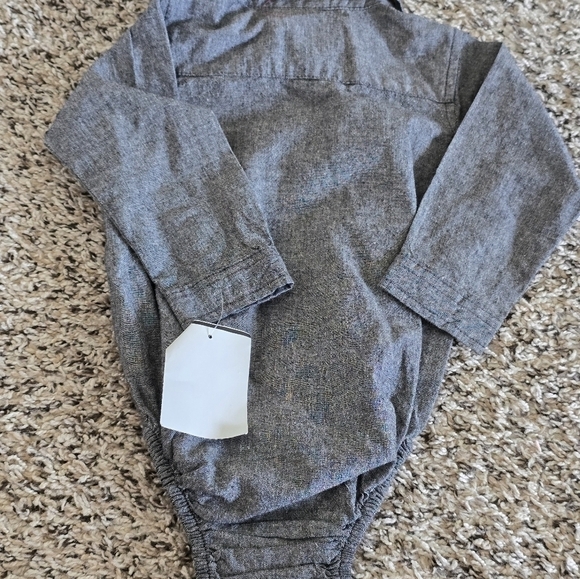 Little Gent 6-12 Months Baby Boys Gray Dress Shirt Bodysuit Long Sleeve - Picture 6 of 7